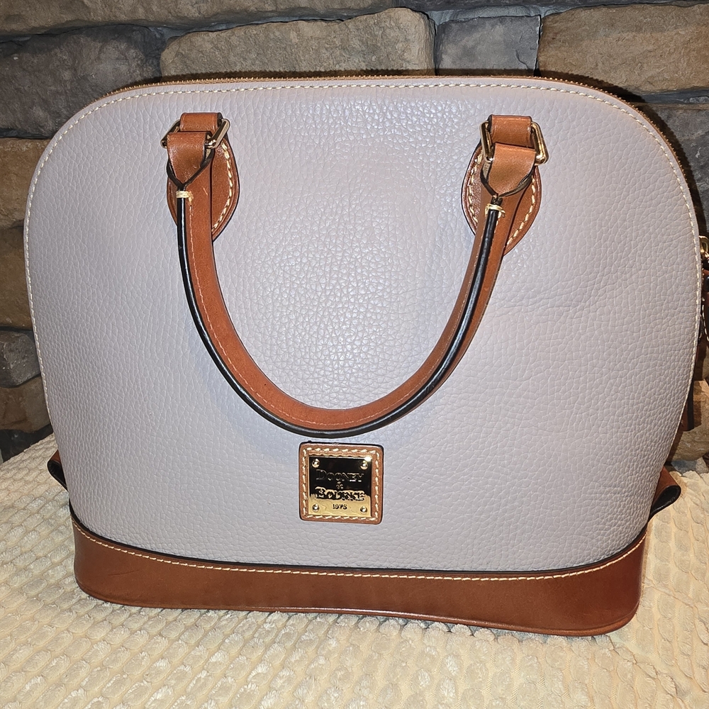 DOONEY & BOURKE Taupe Zip Zip Domed Pebbled Leather Satchel w Strap - Picture 1 of 16